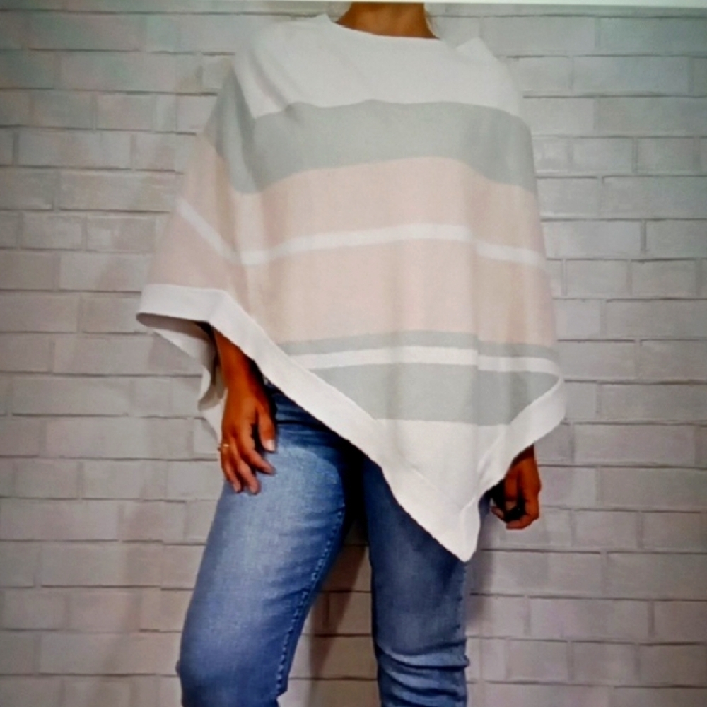 Barefoot Dreams Women's Soft Striped Poncho One Size Viscose Blend